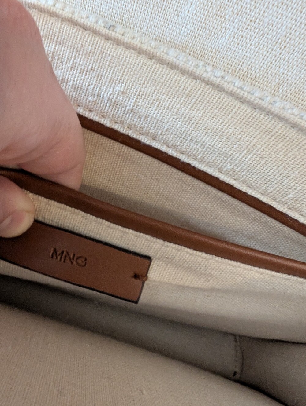 Mango Cottage core Cream Canvas Crossbody with Brown Leather Trim - Picture 6 of 10